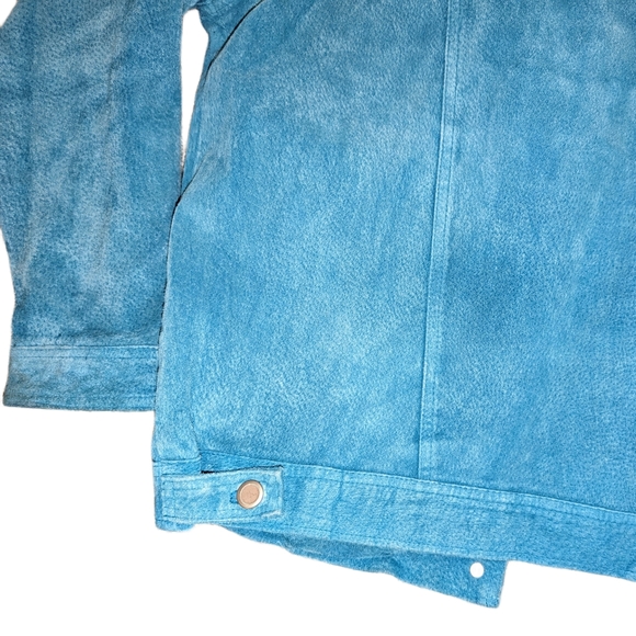 Vintage Plus Size 1X Genuine Leather Suede Jacket in Turquoise - Picture 7 of 7